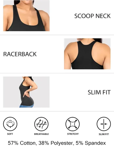 Vista 5 de Camisetas sin mangas de algodón acanalado con espalda cruzada para mujer, camisetas básicas de entrenamiento atlético, camisetas sin mangas