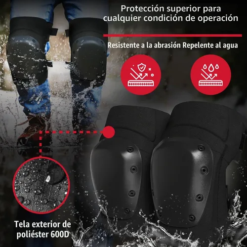 Vista 6 de PRO - Rodilleras estilo constructor con 3 niveles de protección, color negro, 1 par, tapa de plástico de soporte plano y cierres ajustables