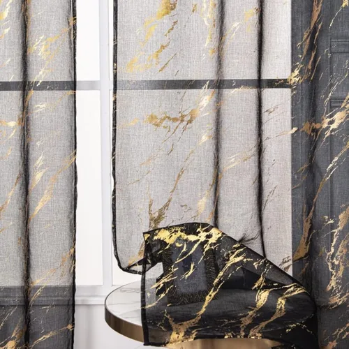 Vista 15 de Cortinas Transparentes Beige con Estampado de Lámina de Mármol Dorado de 63 Pulgadas de Largo para Cuarto de Bebé, Paneles de Ventana con Bolsillo