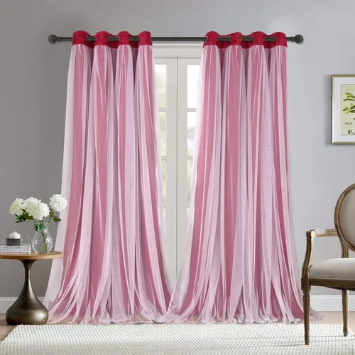 Vista 47 de BONZER Cortinas opacas con superposición transparente, mezcla y combina paneles de ventana de doble capa con aislamiento térmico para sala de estar