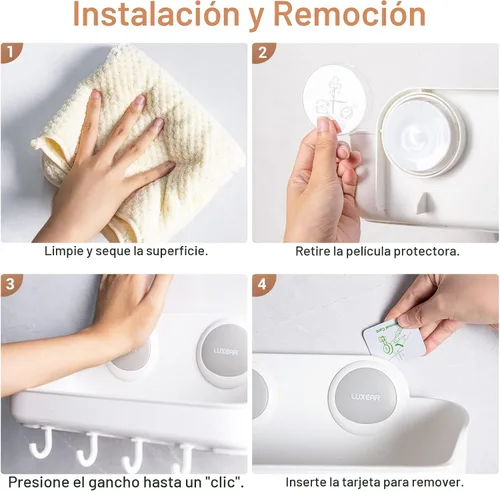 Vista 8 de LUXEAR Organizador de ducha con ventosa extraíble sin perforación, estante de ducha de baño, potente cesta organizadora de ducha, resistente al agua