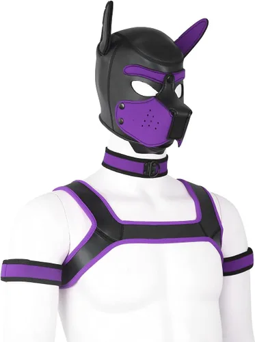 Vista 11 de BaronHong Kit de máscara de cabeza completa de neopreno para perro, disfraz novedoso con cuello y correa Negro