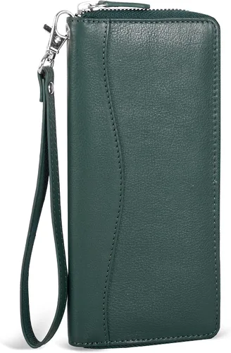 Vista 15 de Oak Leathers Cartera de cuero para mujer – Cartera Clutch RFID para mujer con 8 portadores de tarjetas de crédito, bolsillo para monedas, regalo