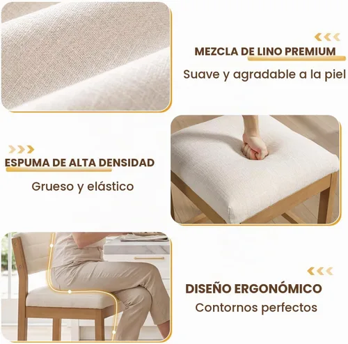 Vista 5 de CIMOTA Taburete de bar de 26 pulgadas de alto, taburete de bar de madera con respaldo, taburetes de isla de cocina tapizados de lino, silla de barra