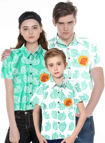 Vista 2 de Camisa unisex para cosplay, manga corta con botones para adultos, niños, hombres, mujeres, niñas y niños