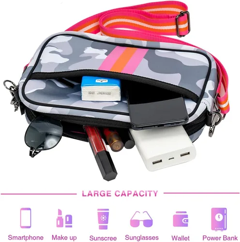 Vista 6 de CELELA Bolsos cruzados pequeños para mujer, bolsa de neopreno, impermeable, con correa de guitarra, borla
