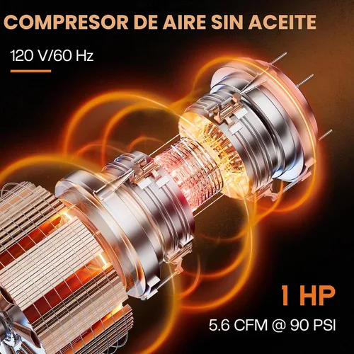 Vista 3 de Albott Compresor de aire de 8 galones con válvula de drenaje automática, tanque de compresor de aire sin aceite de 1.0 HP con ruedas, nivel de ruido