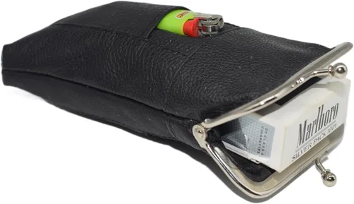 Vista 4 de Caja de cigarrillos de cuero Pack Holder Regular o 100's Lighter Pocket (negro)
