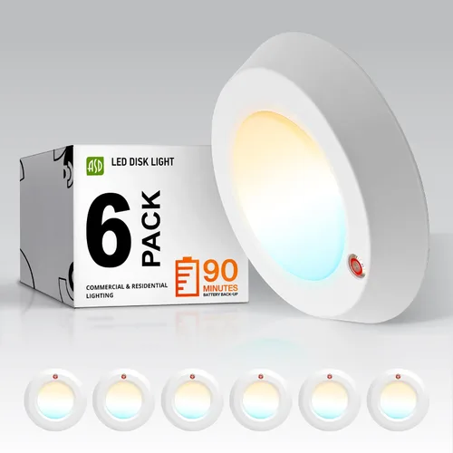 Vista 21 de ASD Paquete de 6 luces LED de disco de 4 pulgadas, 10 W 5CCT 2700K-5000K 685LM CRI90+, lámpara de techo regulable, disco de montaje en superficie