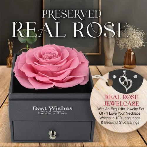 Vista 2 de GLAMOUR BOUTIQUE Rosa real preservada en una caja de regalo con juego de regalo de flores encantadas, regalos para ella, regalo para mamá, hija