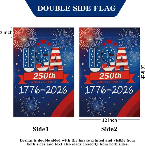 Vista 7 de Bandera de jardín con el 250 aniversario de Estados Unidos, bandera de Estados Unidos del 250 aniversario 1776-2026, bandera patriótica
