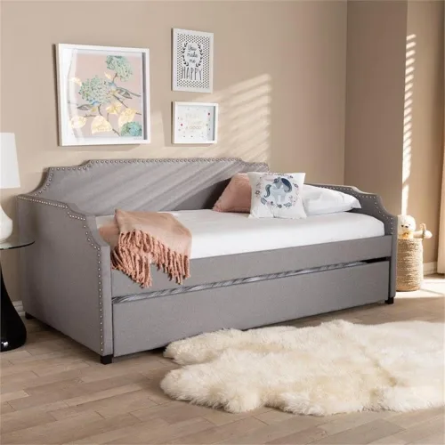 Vista 10 de BOWERY HILL Sofá cama doble tapizado moderno y contemporáneo con cama nido en gris