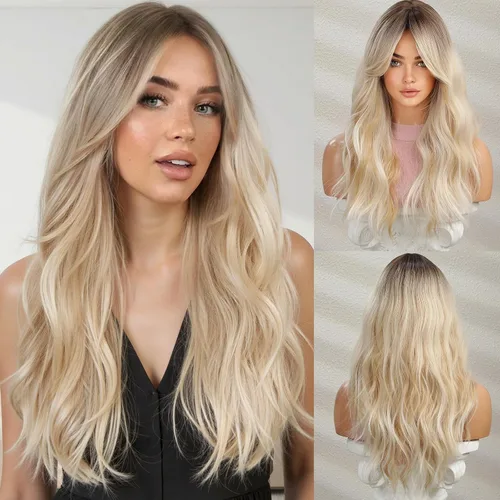 Vista 7 de HAIRCUBE Pelucas largas onduladas para mujer, peluca de pelo sintético para uso diario