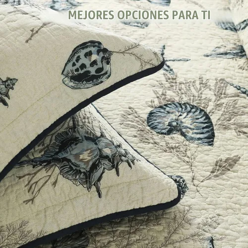 Vista 8 de Brandream Juego de edredón de tamaño individual, 100% algodón, ligero, juego de ropa de cama costera azul marino, tamaño individual XL, 2 piezas
