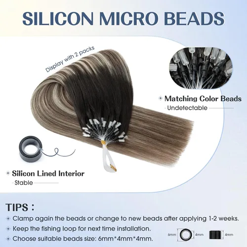 Vista 4 de Hairro Micro Loop - Extensiones de cabello humano microenlaces de microperlas de cabello Remy para mujer, reflejos degradados, fusión fría, micro