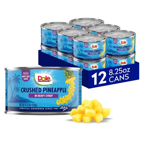 Vista 10 de Dole Fruta enlatada, trozos de piña en almíbar pesado, sin gluten, grapas de despensa, 20 onzas, 12 unidades, el embalaje puede variar