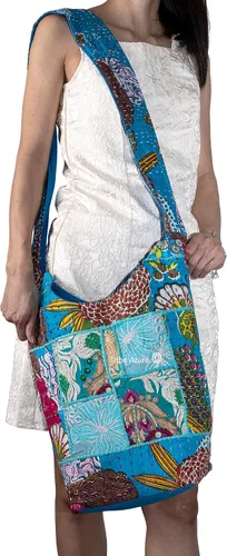 Vista 10 de Tribe Azure - Bolso bandolera de lona para mujer, estilo hobo, floral, para verano, bohemio