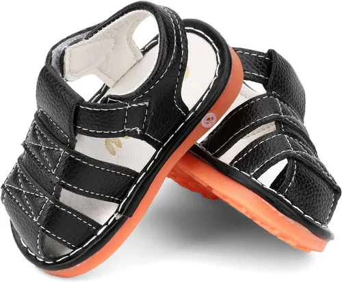 Vista 6 de Sandalias chirriantes de verano para niños y niñas, puntera cerrada, antideslizantes, suela de goma premium, zapatos para primeros pasos