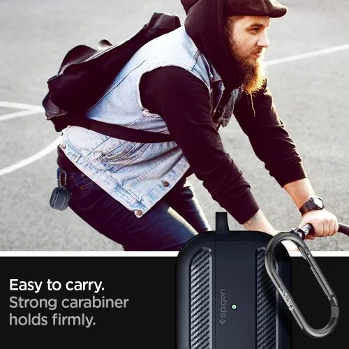 Vista 4 de Spigen Rugged Armor - Funda de protección contra caídas con mosquetón diseñada para AirPods Pro (2019), color carbón