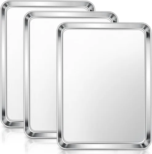 Vista 15 de E-far Mini bandeja para horno tostador, bandeja para hornear galletas de acero inoxidable de 9.4 x 7.3 pulgadas, bandeja pequeña de metal no tóxico