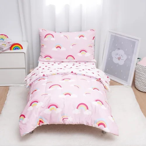 Vista 13 de david's kids Juego de ropa de cama de 4 piezas para niños pequeños - Juego de ropa de cama suave y transpirable para niñas, incluye edredón Mariposa