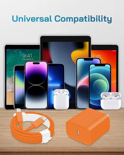 Vista 5 de CXX 20W Fast Charger for iPhone 14/13/12 [3-Pack, MFi Certified] Orange