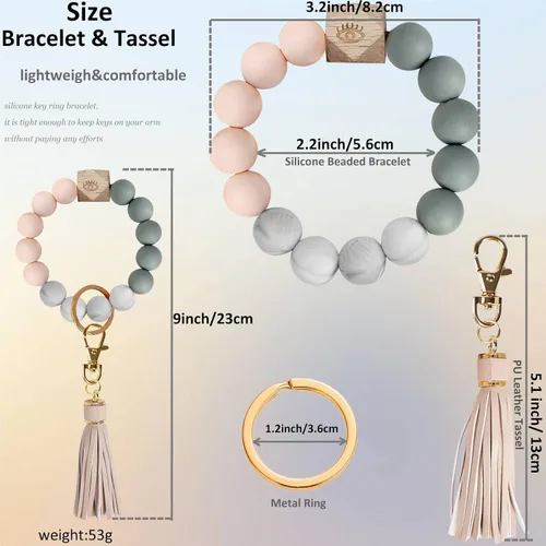 Vista 2 de BIHRTC - Pulserallavero para enganchar las llaves del auto, brazalete con cuentas de silicona para mujer