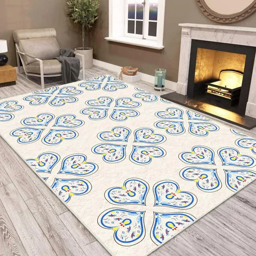 Vista 5 de Alfombra de enrejado floral para sala de estar, 3 pies 3 pulgadas x 5 pies 3 pulgadas, crema/azul moderna alfombra de flores que no se desprende