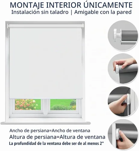 Vista 5 de Persianas enrollables sin taladro, persianas con aislamiento térmico, color Blanco