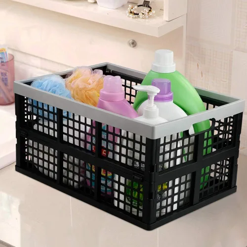Vista 6 de Paquete de 4 cajas de almacenamiento plegables de plástico de 40 L, cesta plegable de almacenamiento apilable grande Breathable Plastic