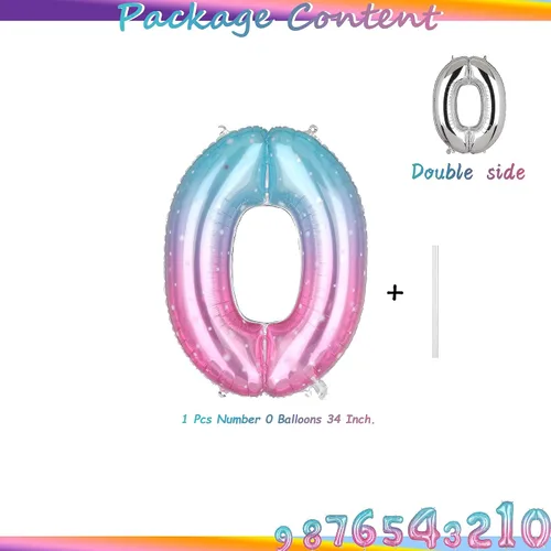 Vista 2 de Globos de 34 pulgadas con el número 0 del arco iris, globos de aluminio de Mylar para helio, globos digitales para boda, despedida de soltera