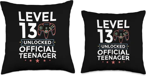 Vista 3 de 13th Birthday Gift Gamer Teen Boys Age Anniversary 13º cumpleaños Art Boys Level 13 - Almohada oficial para adolescentes, 16 x 16 pulgadas