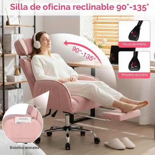 Vista 7 de HOFFREE - Silla cruzada con ruedas para juegos, lectura, trabajo (rosa)