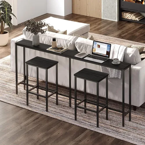 Vista 7 de MAHANCRIS Taburetes de bar, juego de 2 sillas de bar con reposapiés, taburetes de comedor de 2 piezas, 25.8 pulgadas de altura, taburetes de bar