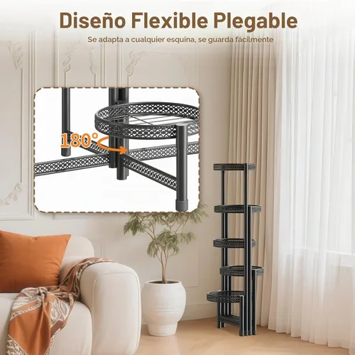 Vista 3 de LASZOLA Soporte alto plegable para plantas de 5 niveles para interiores y exteriores, para macetas grandes, estante ajustable de metal resistente