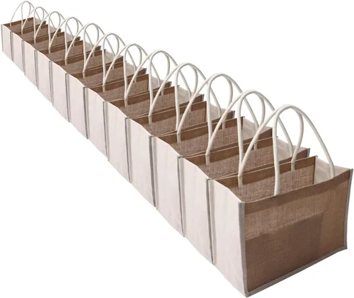 Vista 16 de Bolsas de yute de arpillera de 12.5 x 8.6 x 5.8 pulgadas [12 piezas] con 12 piezas de marrón