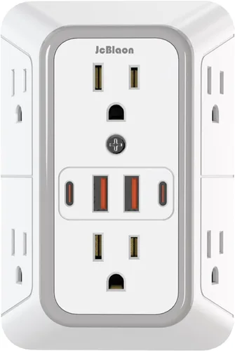 Vista 16 de JcBlaon Extensor de Enchufe Protector de Sobretensiones - Divisor de 6 Salidas con 4 Puertos USB (2 USB C), Expansor de Enchufes Múltiples Cargador