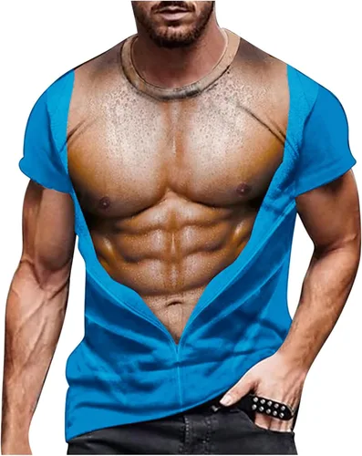 Vista 22 de Camisetas gráficas para hombre, grandes y altas, de manga corta, con estampado muscular, cuello redondo, casual, holgadas, para verano