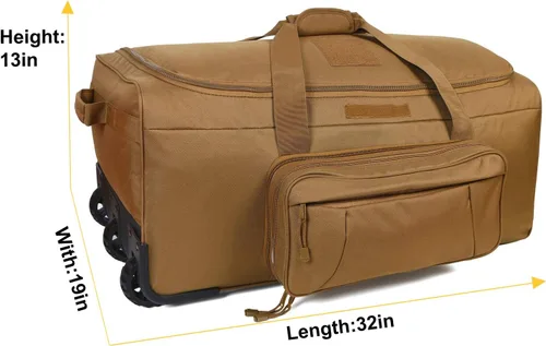 Vista 3 de Bolsa de despliegue militar con ruedas tácticas de camuflaje resistente, Coyote, L, Equipaje y equipo de viaje