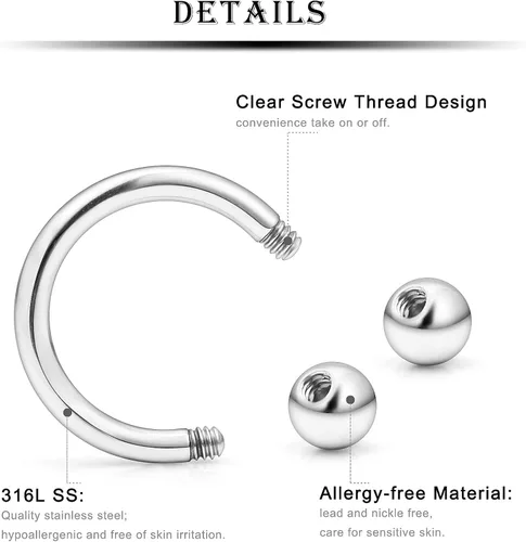 Vista 6 de Kridzisw 24 piezas 14G acero quirúrgico herradura nariz aros septum pezón lengua ombligo anillo piercing joyería para mujeres hombres 0315in 0394in
