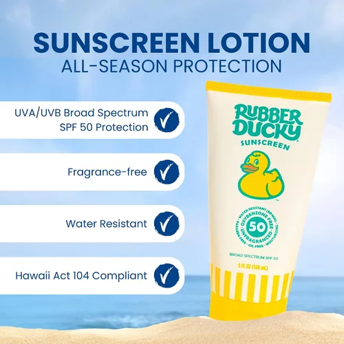 Vista 2 de Rubber Ducky Protector solar SPF 50 con vitamina E - Protector solar ligero y resistente al agua para niños - Loción de protección solar sin