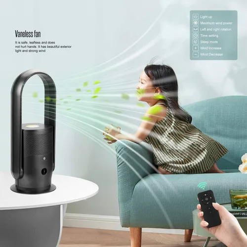 Vista 2 de ULTTY - Ventilador de torre sin aspas y purificador de aire, ventilador oscilante silencioso con control remoto y táctil, 9 velocidades