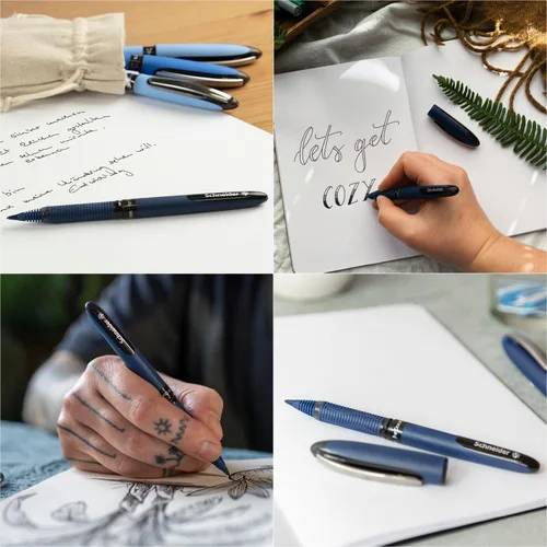 Vista 3 de Schneider One Business - Bolígrafo de punta rodante, punta ultra suave de 0,6 mm, barril azul, tinta negra, caja de 10 bolígrafos (183001)