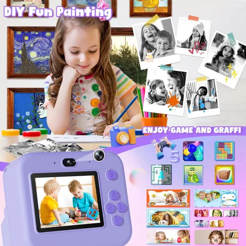 Vista 3 de Cámara digital para niños con impresión instantánea - Cámara de video digital HD 1080P para niños pequeños con papel de foto para imprimir, juguete