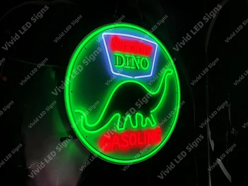 Vista 3 de Queen Sense 24 x 24 pulgadas Sinclair Dino Gasolina LED signo luz neón luces pared fiesta decoración lámpara con atenuador A124SDGLVVD-XLED
