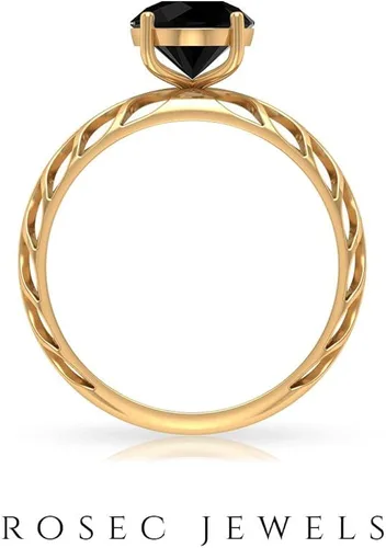 Vista 2 de Anillo de compromiso de ónix negro de corte redondo de 0.276in, anillo de compromiso solitario de ónix negro, anillo de compromiso de ónix negro