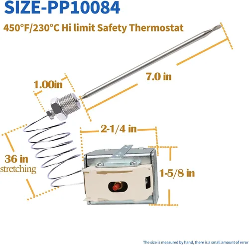 Vista 2 de Interruptor de límite alto PP10084 para freidoras Pitco, termóstato de seguridad de 450°F Reemplazo de rosca MPT de 1/4 pulgadas compatible