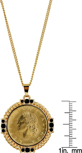 Vista 6 de American Coin Treasures Collar italiano con colgante de moneda de 20 liras Colgante italiano de 20 liras en tono dorado con piedras redondas