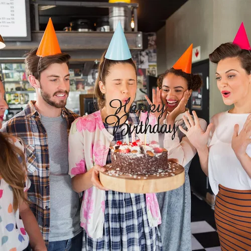 Vista 5 de Decoración para tartas de feliz cumpleaños, decoración de fiesta de cumpleaños para niños o adultos, purpurina negra