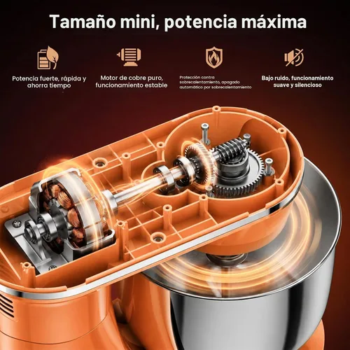 Vista 3 de Honinst 4QT Electric Stand Mixer, 10-Speed Tilt-Head Compact Kitchen Mixer Orange